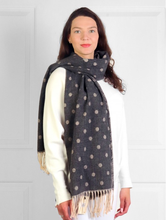 Cashmere Feeling Paisley & Polka-Dot Scarf with Fringes